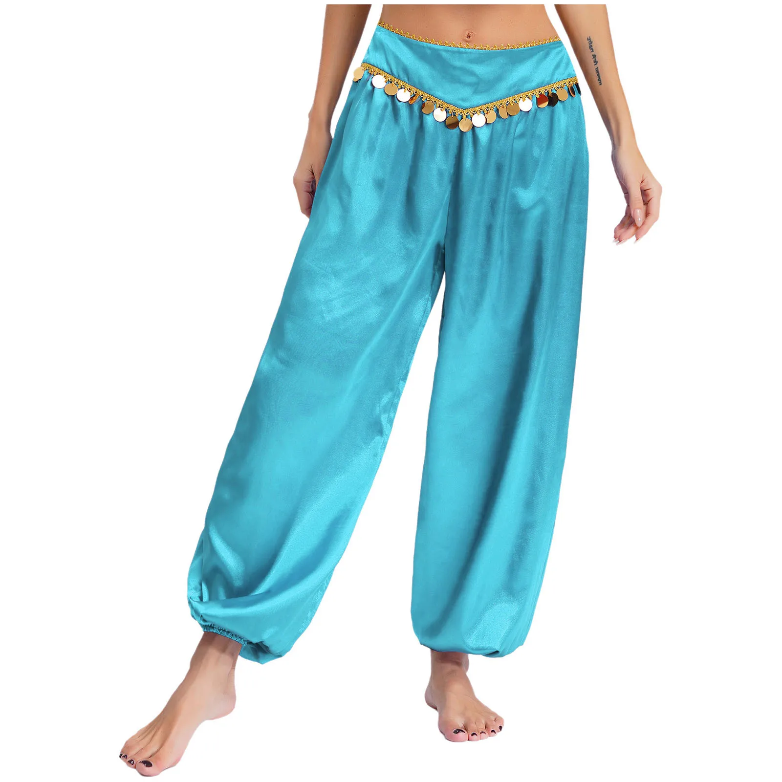 Womens Buikdans Broek Halloween Arabische Broek Lage Taille Pailletten Losse Harembroek Baggy Broek Dans Broek Prestaties Kostuum