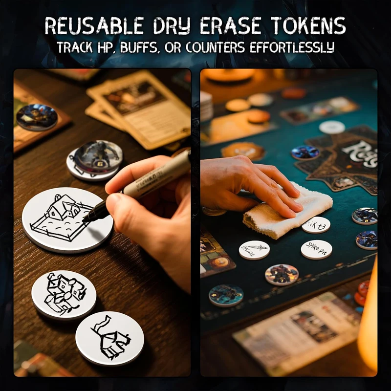 Conjunto de tokens de apagamento a seco CZYY RPG - 192 PCS |   Tokens em branco reutilizáveis, tokens de criatura, personagens da classe 5E com canetas fabricanteas