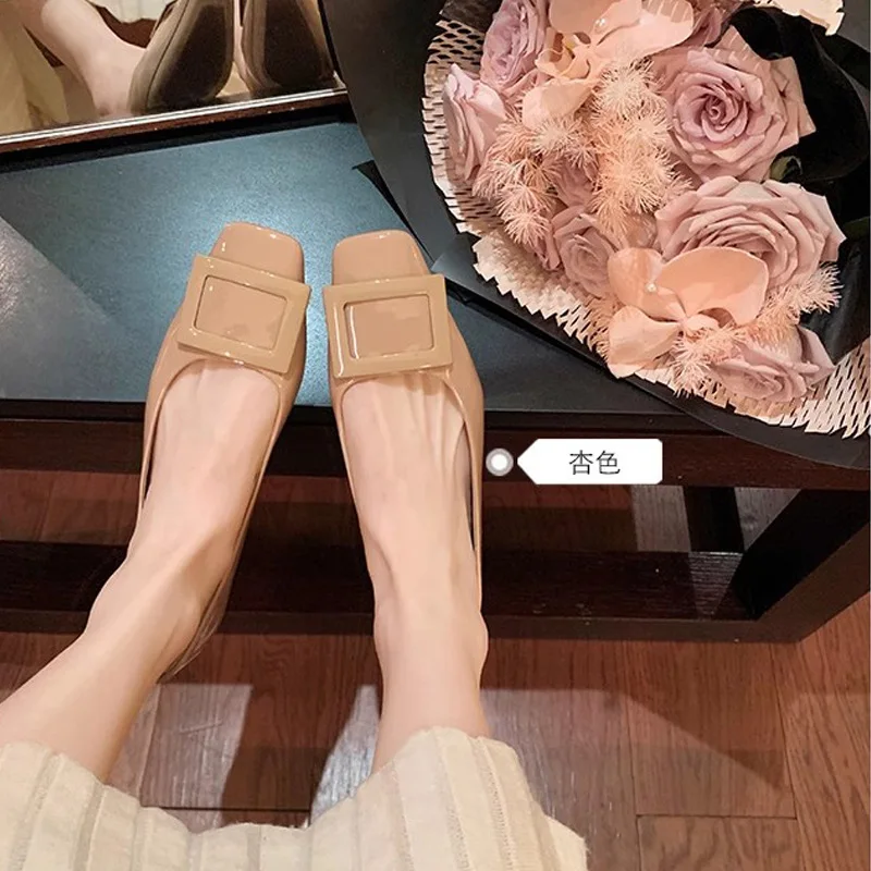 Classic square buckle commuting thick heel shoes, gentle style square head elegant temperament, high heel single shoes for women