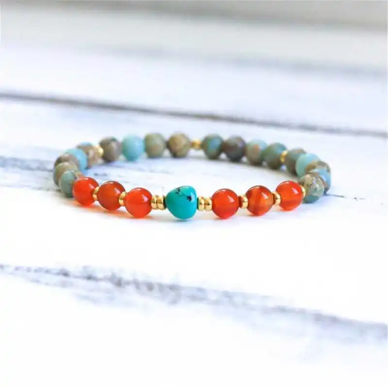 

Turquoise Beads red amber Bracelet Handmade Charm Jewelry Lovers Wear Bangle Unique Mala