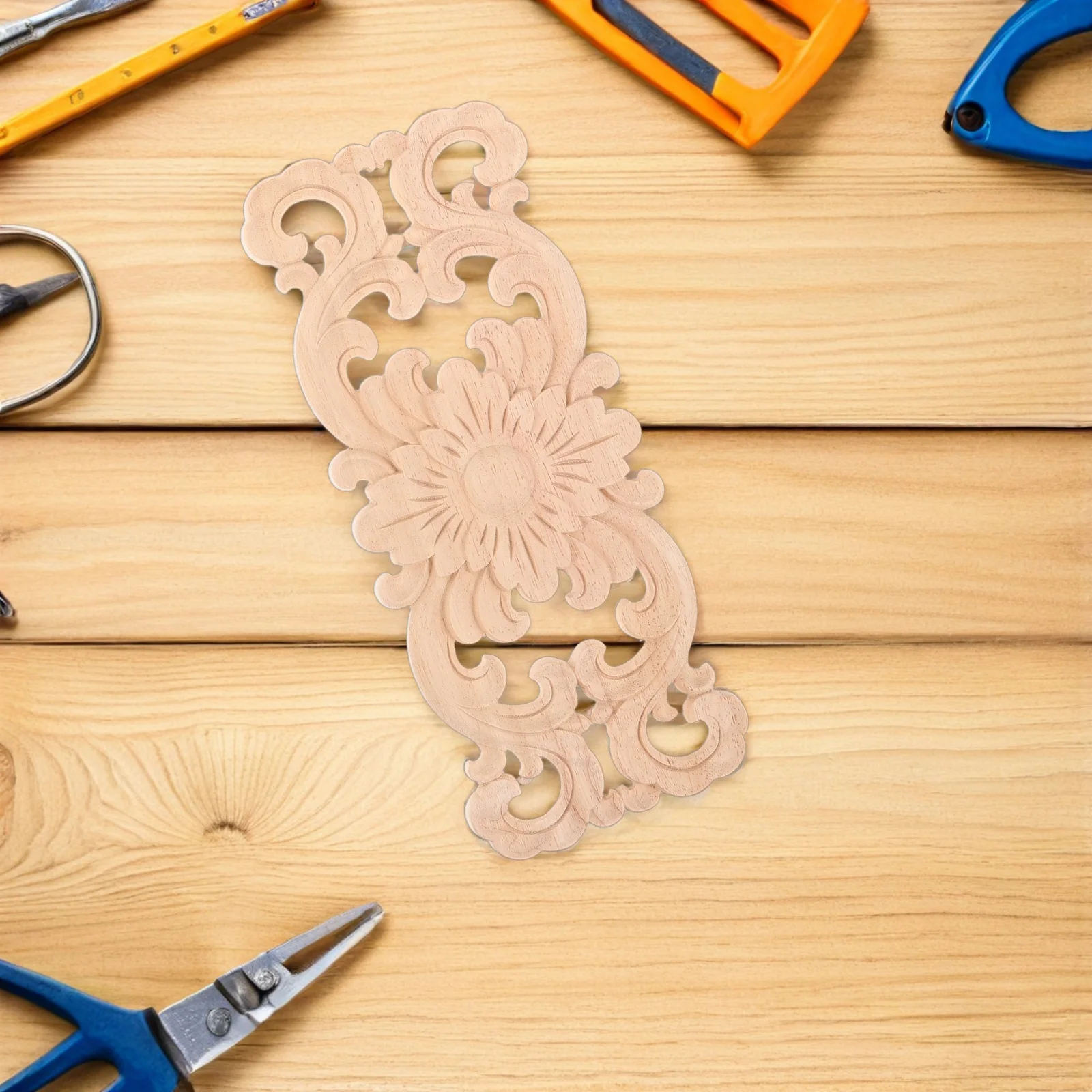 

2pcs Wood Carved Applique Onlay Vintage Embossed Wooden Appliques For Furniture Handmade Unpainted Wood Crafts - Diy Wall Art