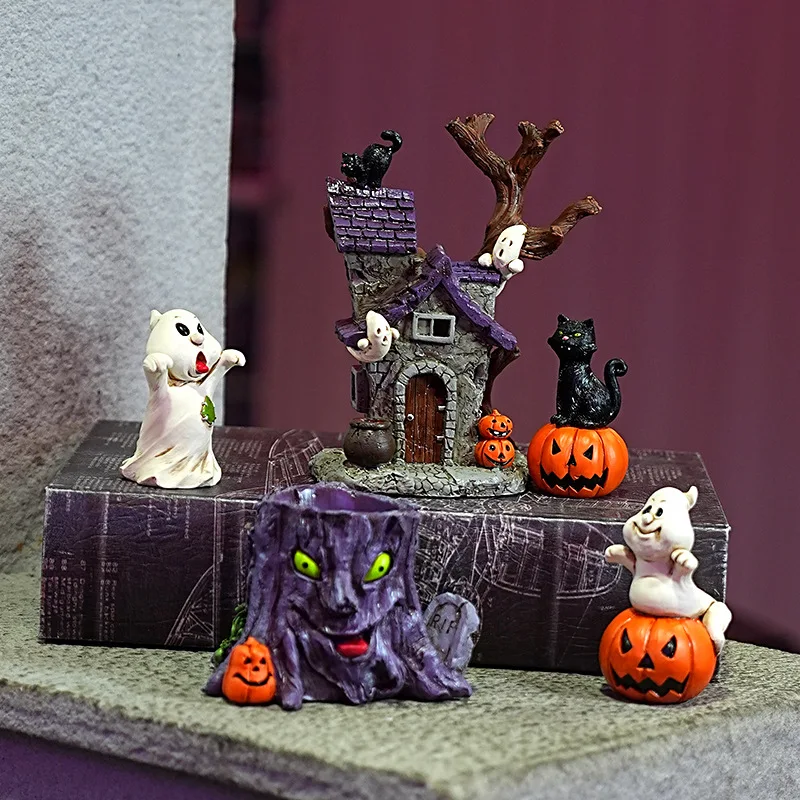 

Halloween Tree Demon Haunted House Rocking Chair Cute Handmade Ornament Desktop Home Decor Ghost Resin
