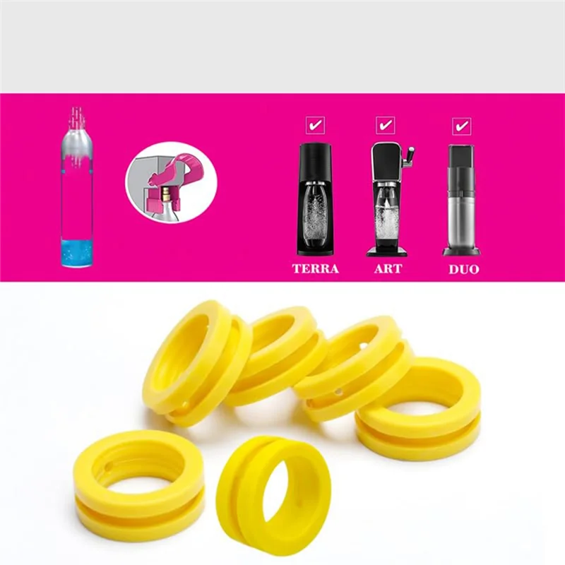 A24P 6개 O 링 소다 기계 Co2 실린더 교체 카보네이터 가스켓, 새 소다 메이커용 가스켓 링 및 내구성 있는 핑크 실린더