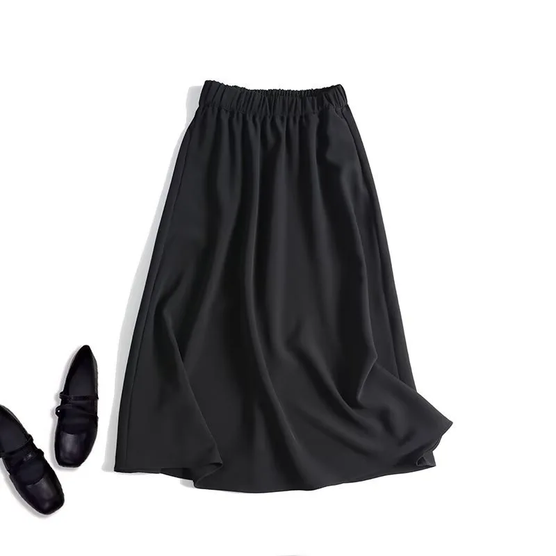 Maxdutti Southern France Elegant Elastic Waist Black Skirt Minimalist Commuting Women's Skirt Faldas Fashion Woman Clothes 2027
