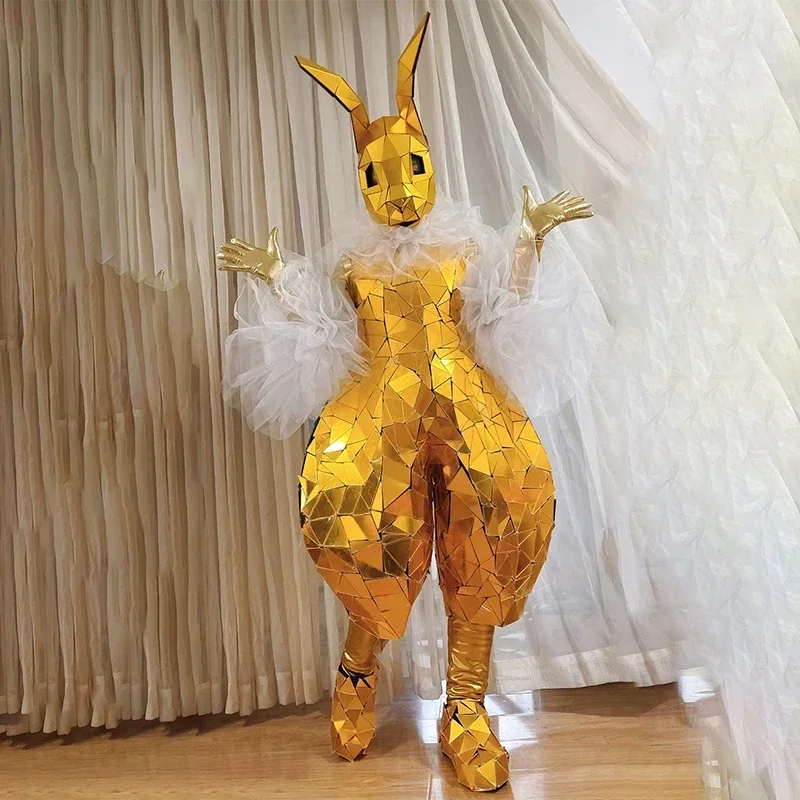 Golden Bunny Mirror Costume Halloween Christmas Party Stage Performance Glass cosplay costume