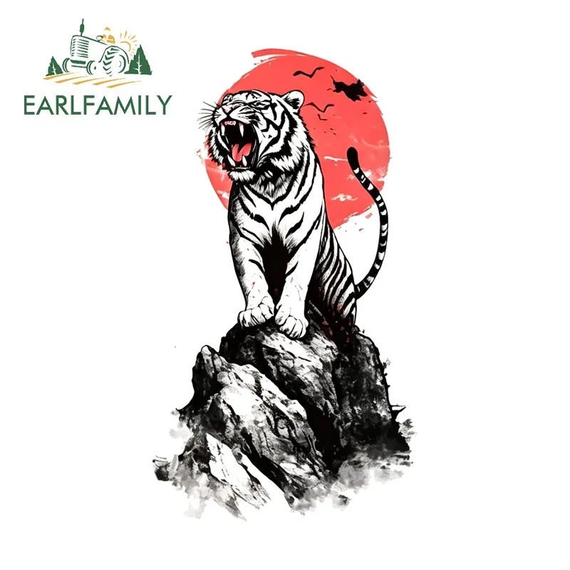 EARLFAMILY Japanese Red Sun Animals Tiger Car Sticker Occlusion Scratch Helmet Vehicle JDM Decal Waterproof Car Door Protector