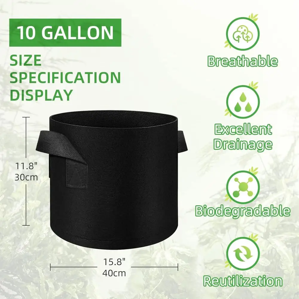 30 Pack 10 Gallon Plant Grow Bags, Breathable Non-Woven Aeration Fabric Plant Grow Pots, Garden Planting Containers or Nursery V