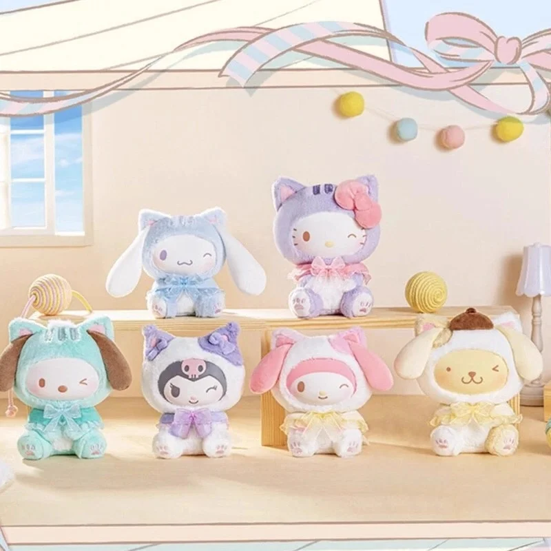 

Подлинные персонажи Sanrio Play With Kittens Series, виниловая плюшевая глухая коробка Kuromi Melody, милая кукла-подвеска, загадочная коробка, подарочные игрушки