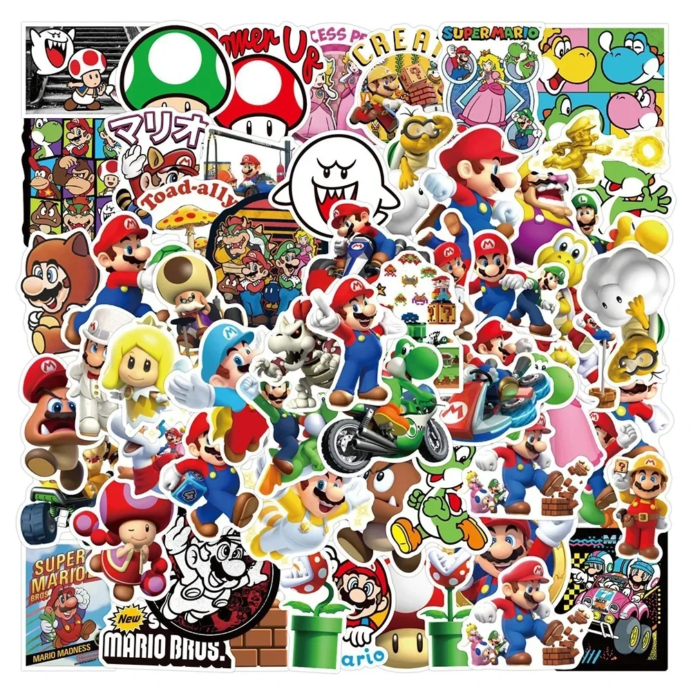 Pegatinas de dibujos animados de Super Mario para niños, adhesivos impermeables para ordenador portátil, cuaderno, álbum de recortes, nevera,