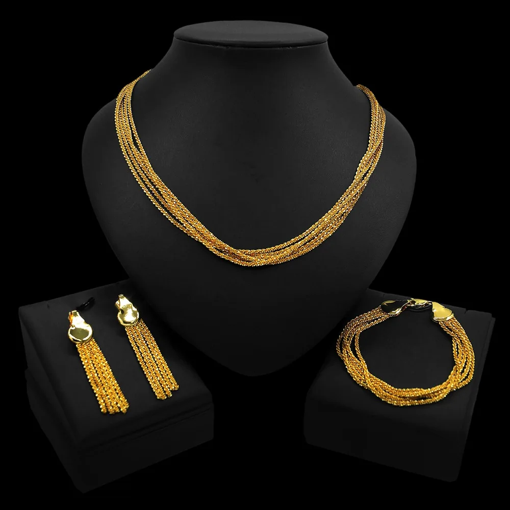 NEW Dubai Bridal Jewelry Set Necklace  Bracelet  Earrings Three-piece Female CHD21053