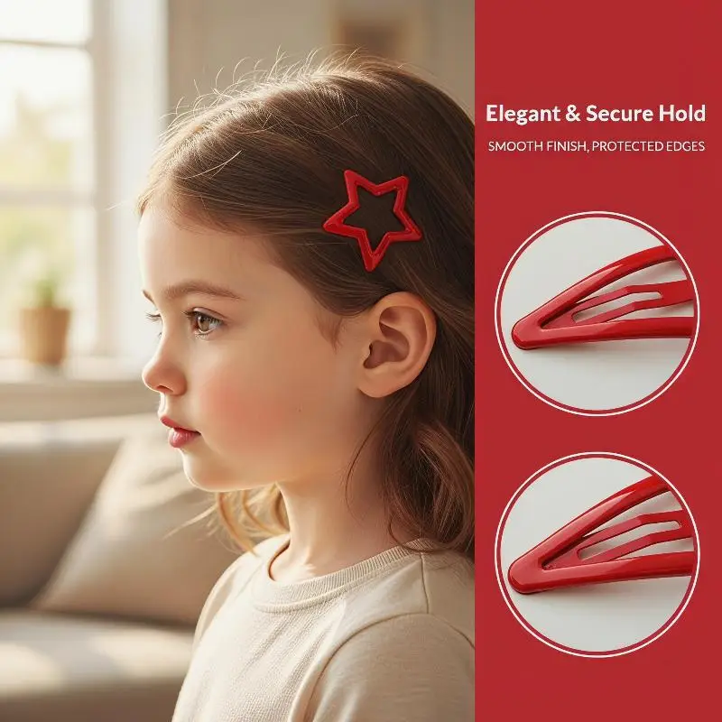 Juego de 3 Pinzas para el Cabello Geométricas Rojas para Niñas, Lindas Horquillas Modernas, Accesorios para el Cabello Infantiles, para Uso en Ceremonias Escolares