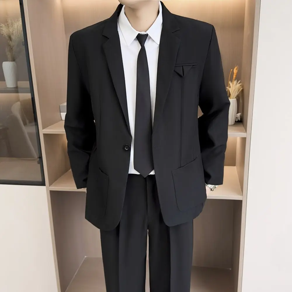 

Мужская повседневная куртка-пиджак свободного кроя в гонконгском стиле для весны и осени, модная, универсальная, из полиэстера