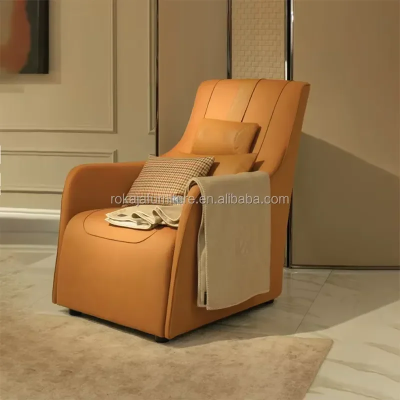 High-End Upholstered Lounge Chair Orange Leather Soft Back Single Sofa Chair Living Room Hotel Apartment Negotiation Chair