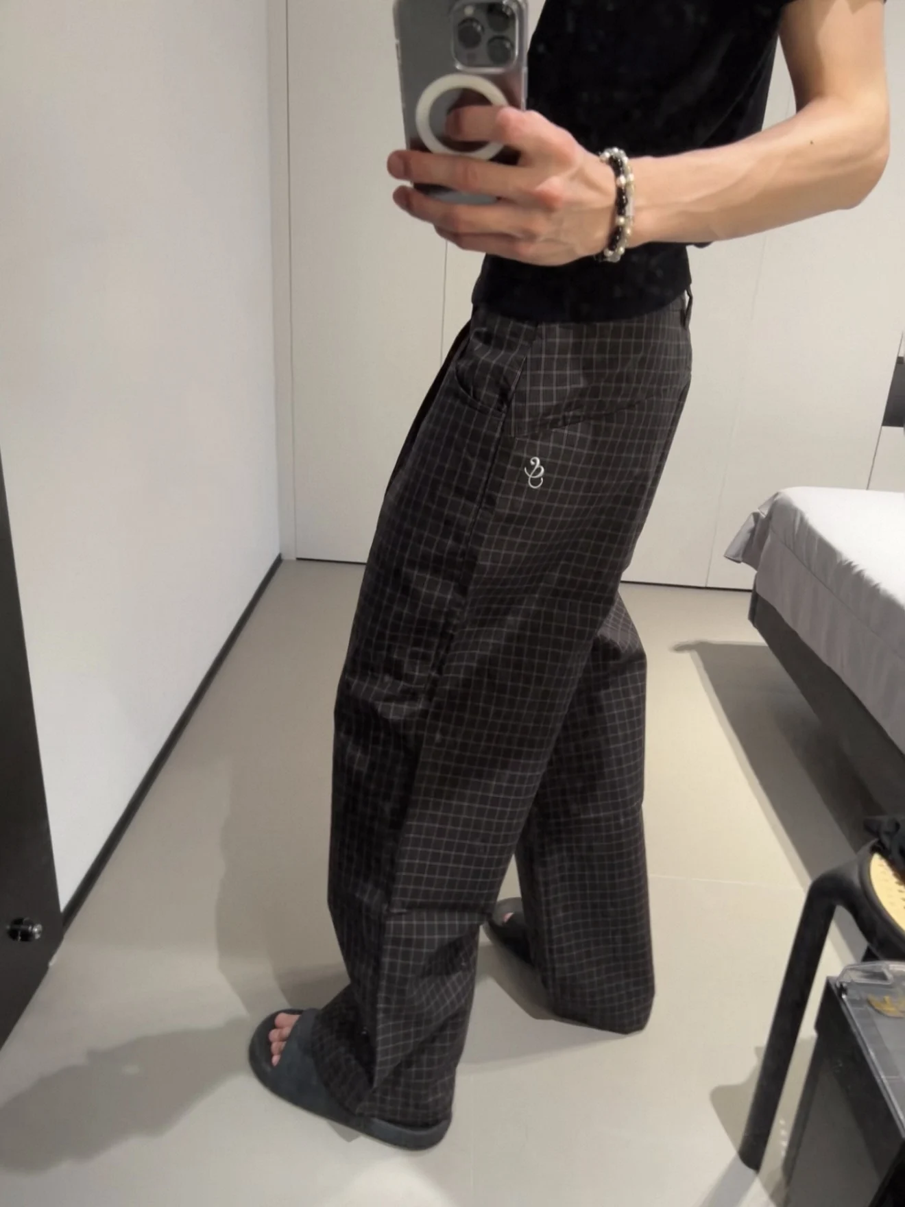 American Plaid Embroidered Elastic Loose Straight Leg Casual Pants Unisex Commuter Versatile Lazy Person's Comfortable Trousers