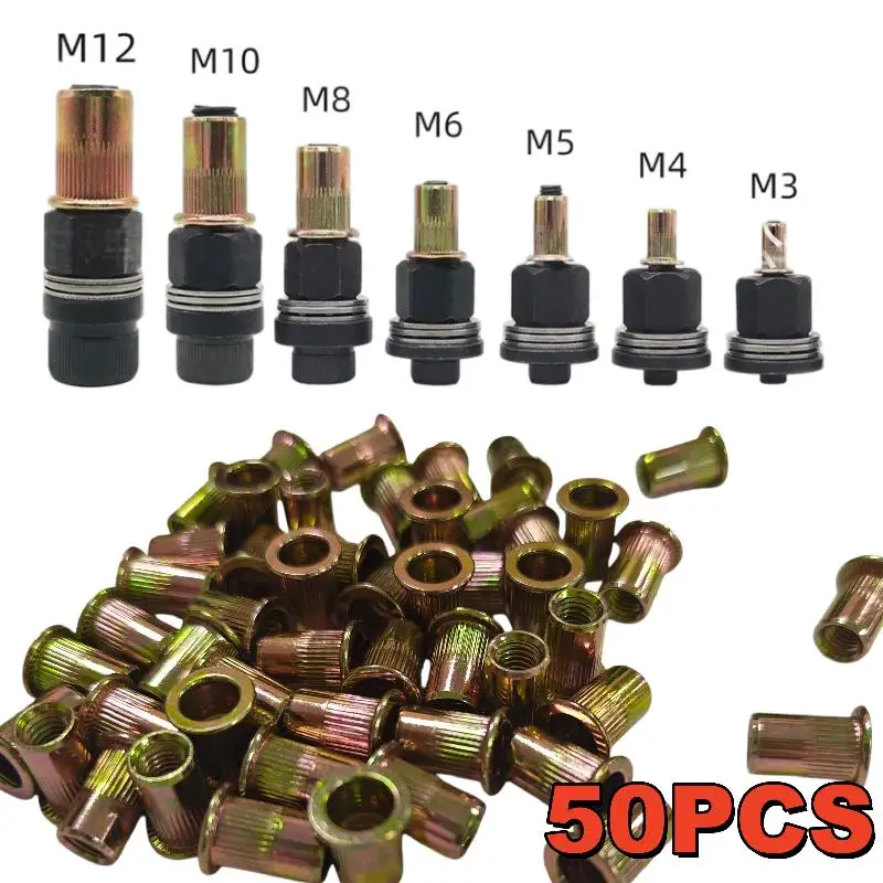 52Pcs M3-M10 Zinc-Coated RH Threaded: Heavy-Duty Rivet Nut Kit Tools Car Furniture License