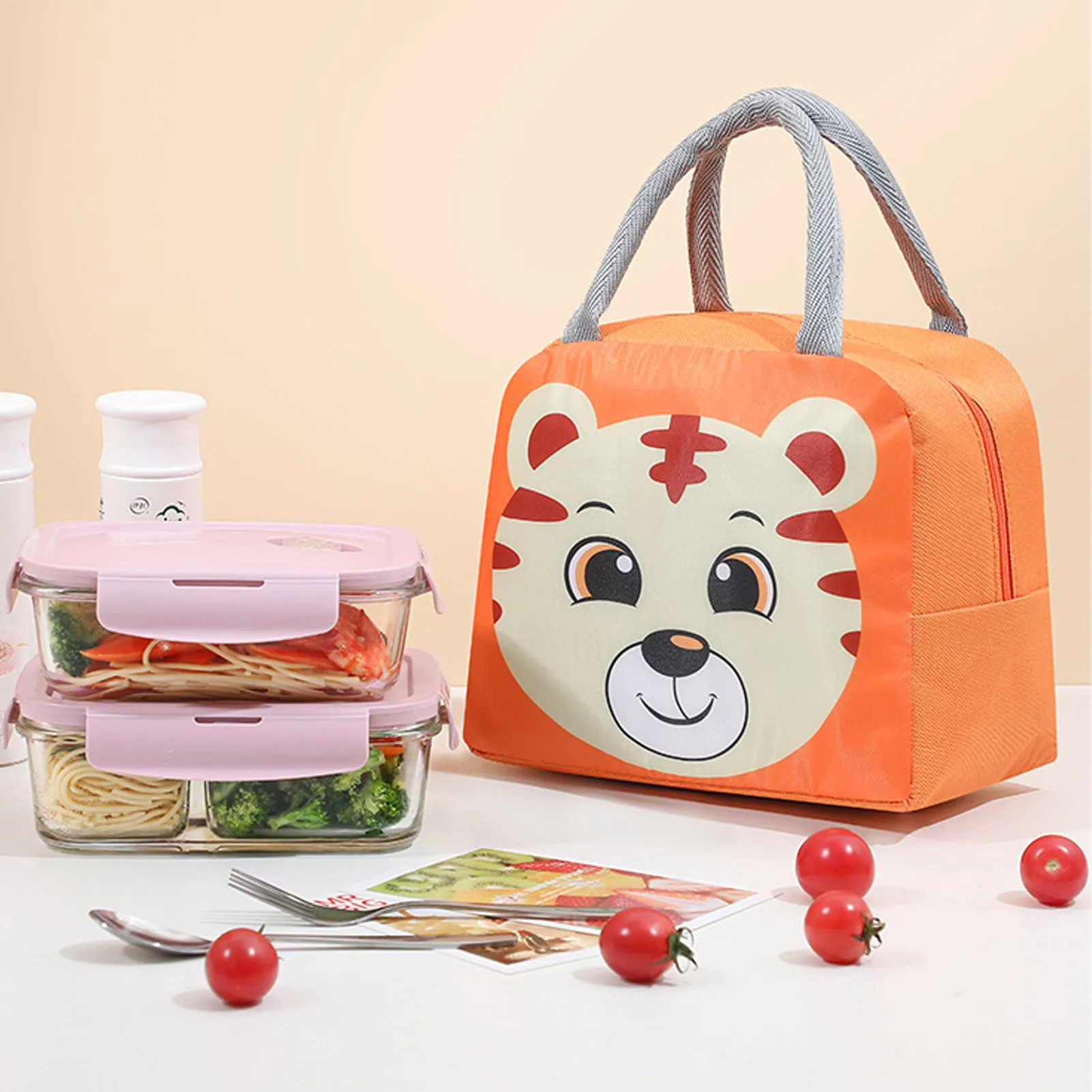 Lunch Bag Strong Load Bearing Waterproof Cartoon Animal Pattern Insulation Lining Cute Lunch Bag With Handle for Men