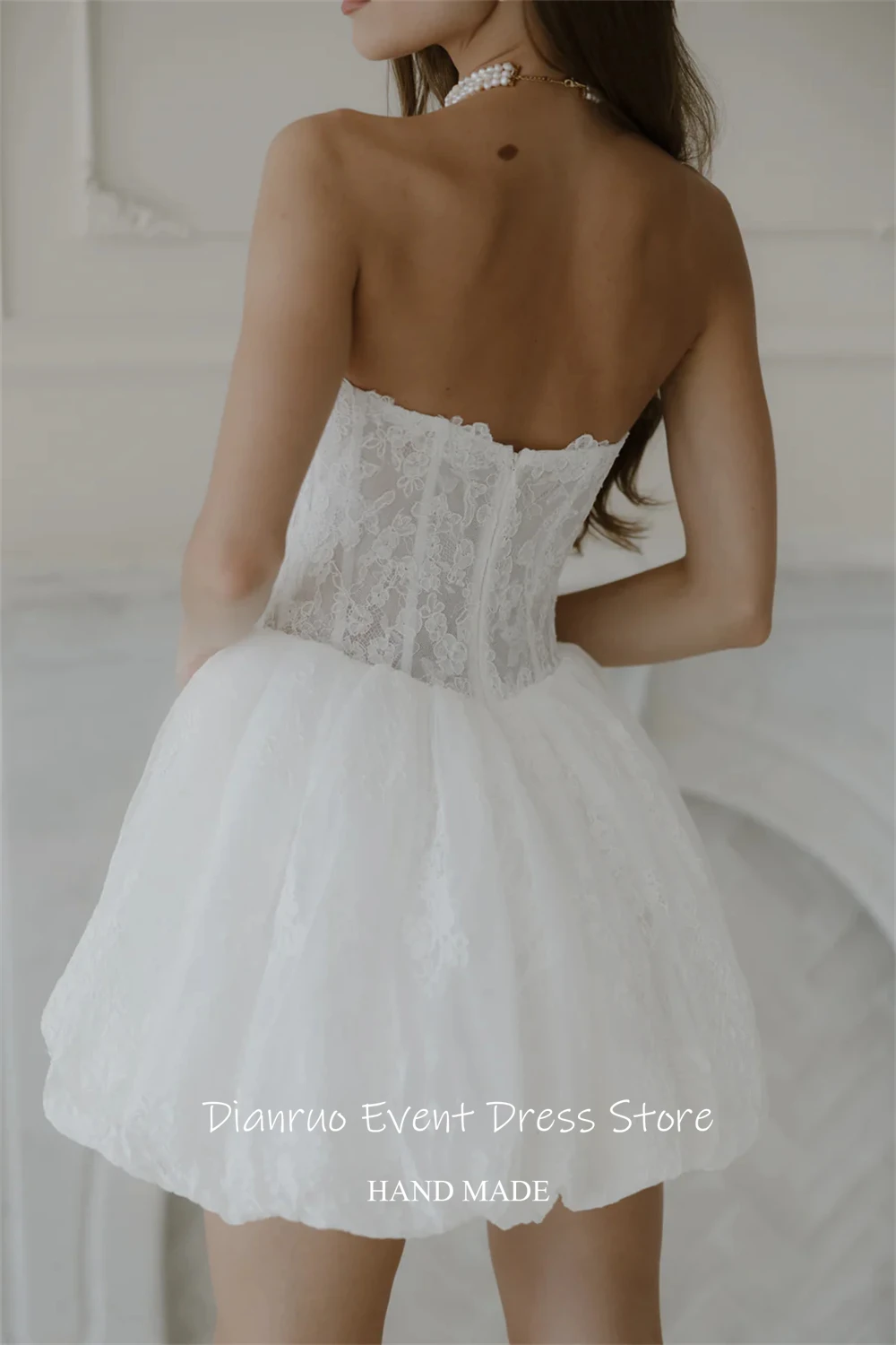 Dianruo Sleeveless Puffy Wedding Dress Appliques Strapless Vestido De Noiva Lace A Line платье женское Customized