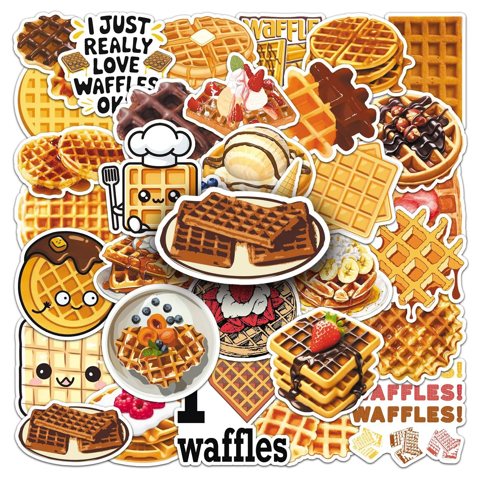 10/50PCS Pegatinas de Graffiti de Galletas Gourmet y Postres Waffle, Personalizadas y Divertidas, DIY, para Refrigerador, Taza de Agua, Carcasa de Teléfono, Calcomanía, Juguete, Regalo