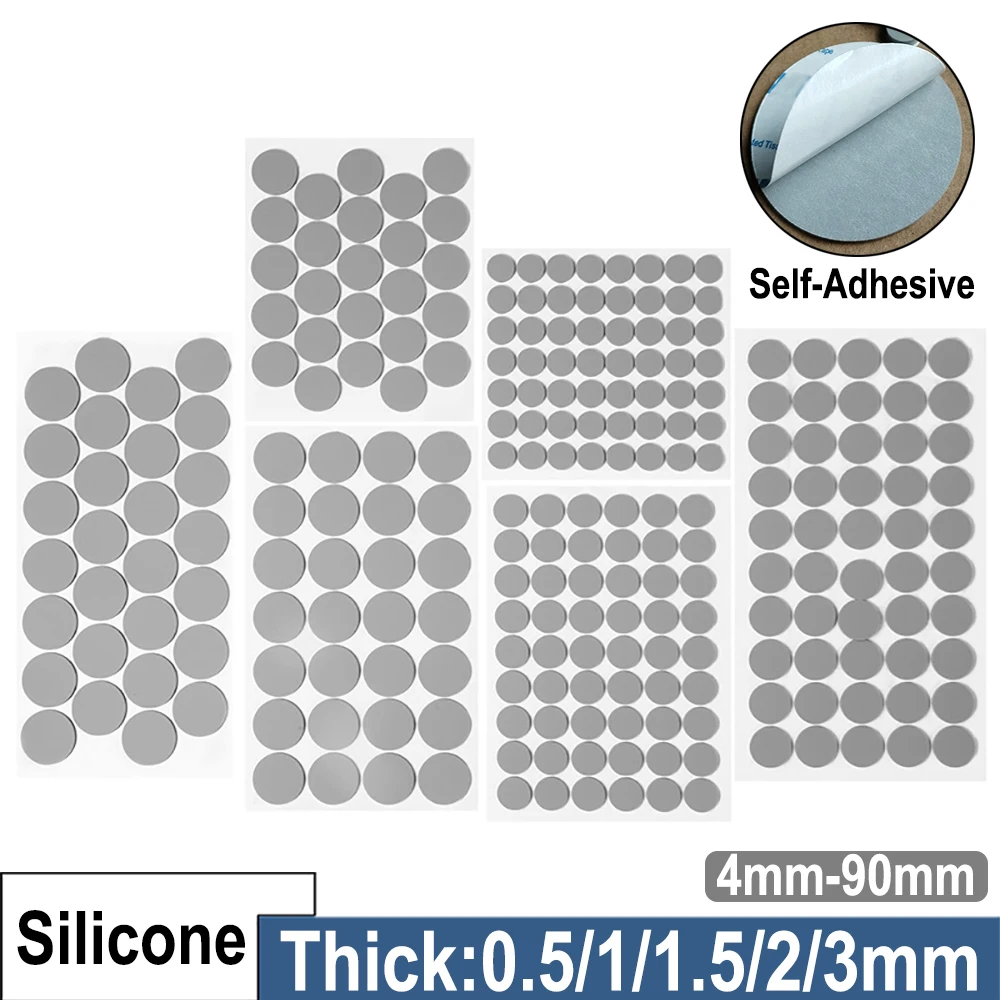 4mm-90mm Self-Adhesive Light Gray Silicone Gasket Thick 0.5/1/1.5/2/3mm Wearproof Shock Absorbing Seal Solid Round Silicone Pad
