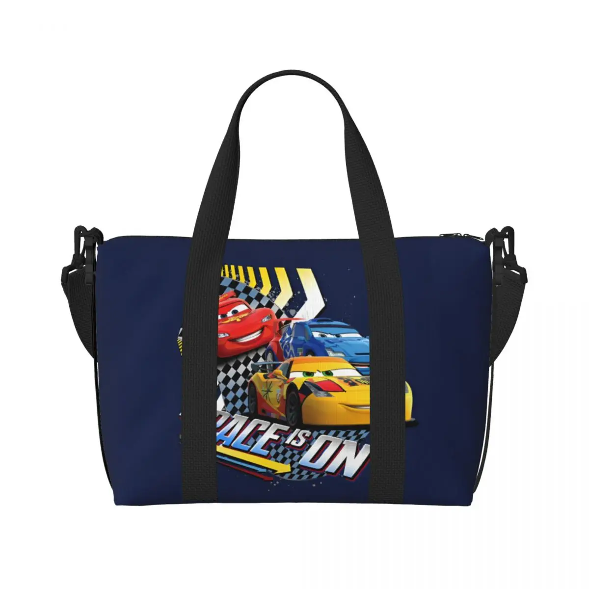 

Custom Lightning Car M-McQueen Tote Bag for Women Big Capacity Cartoon Beach Gym Travel Bags