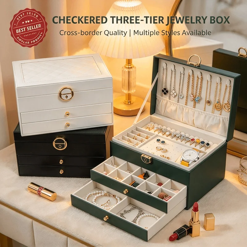 Luxury PU Leather Jewelry Box Large Capacity Multi-compartment Storage Case for Earrings Rings Necklaces Accessories