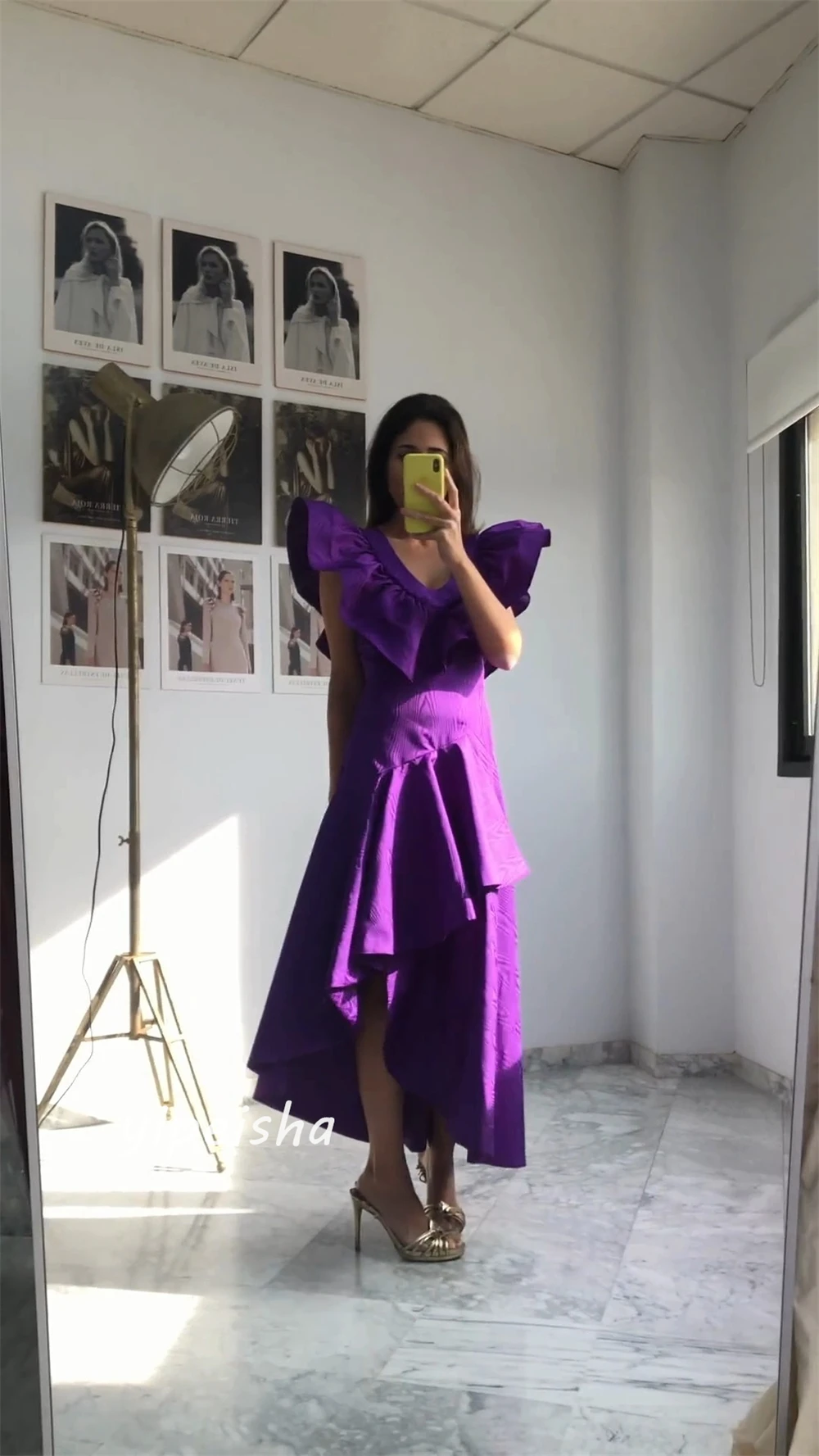 Drapeado plissado Ruffles Prom Gown, V-Neck Vestido, Vestidos Midi, A-Line Ruffles, Ocasião Bespoke