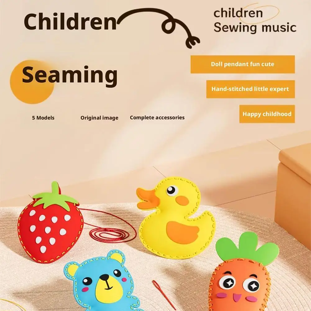 Children's DIY Sewing Toy Kits Cute Animal Fruit Rope Threading Doll Pendant Enhance Hands-on Ability For Kids Birthday Gifts
