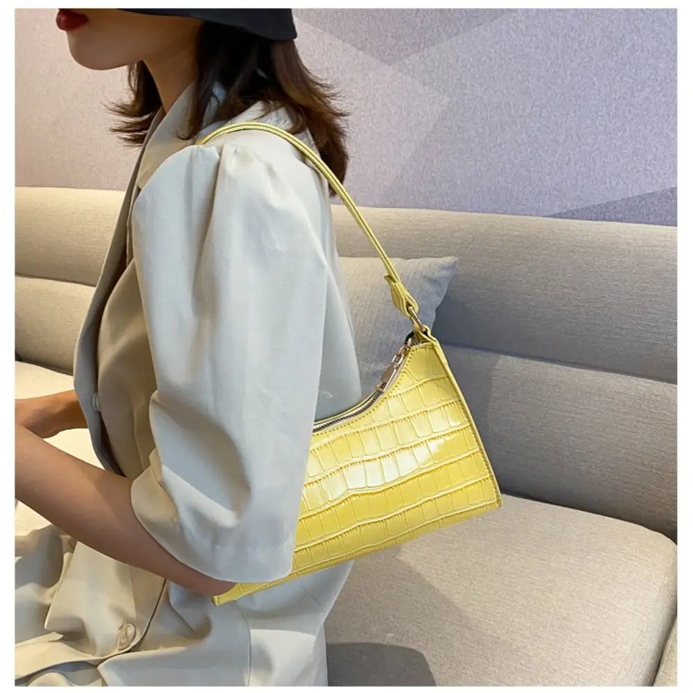 Fashion Crocodile Pattern Shoulder Bag PU Leather Casual Armpit Bag Crossbody Bag Women Girls