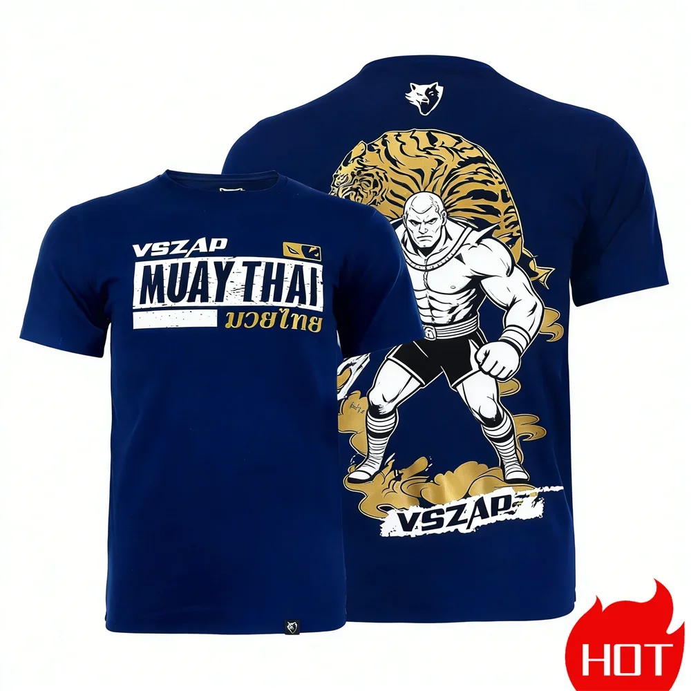 Fashion New Muay Thai Tiger Graphic T Shirts for Men Summer Breathable Crew Neck Short Sleeve Quick Drying Training Sports Tops