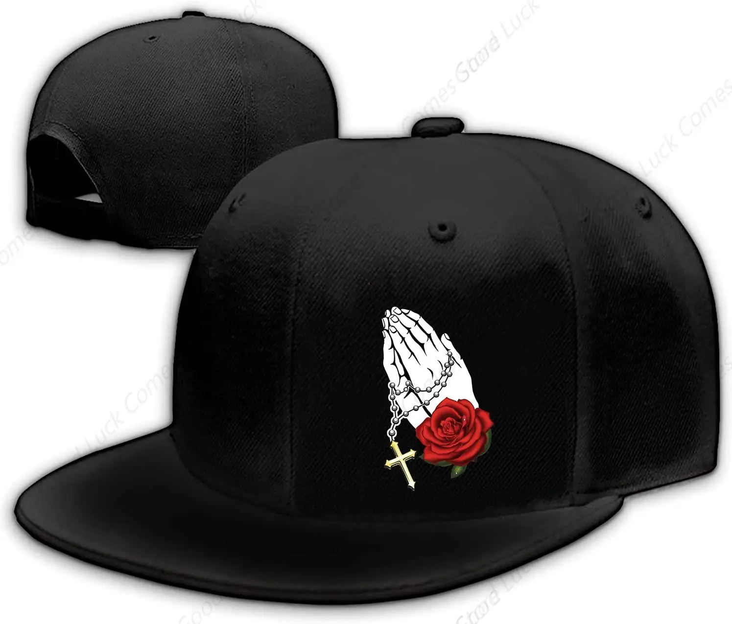 Jesus Crosses Rose Hats for Men Women Flat Bill Mens Snapback Hat Cool Skull Black Horror Baseball Caps Move  Pin Unisex