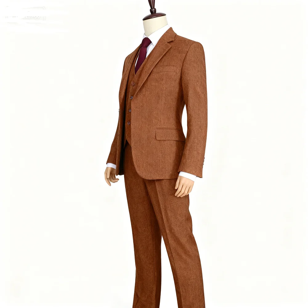 

Men's 3-Piece Terno Suit Army Green Tweed Formal Notch Lapel Regular Fit Wedding Groomsmen Banquet Work Smoking Outfit Set