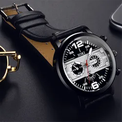 Couple Fashion Leather Band Analog Quartz Round Wrist   Business men's watch