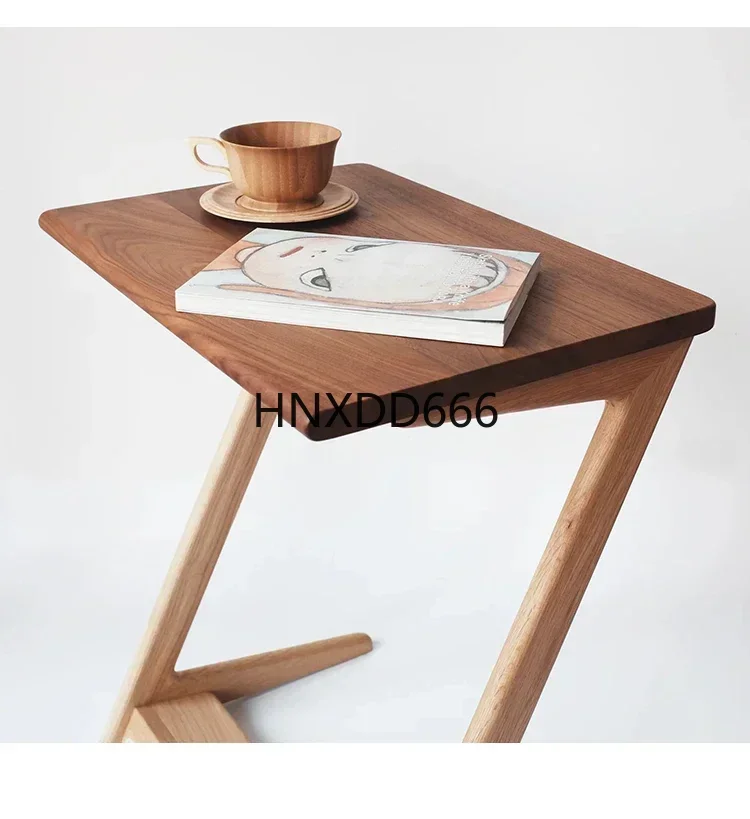 

Nordic solid wood sofa edge table Modern simple removable black walnut small coffee table