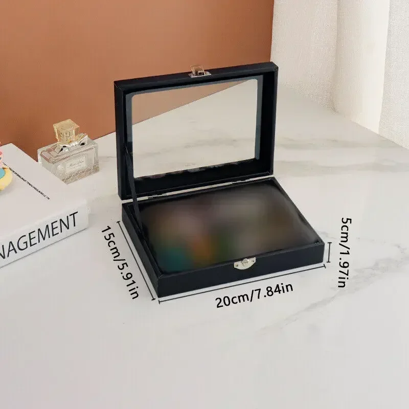 Transparent Pin Display Case with Lock Dustproof Glass Lid Badge Storage Box Jewelry Medal Collection Display Box Black