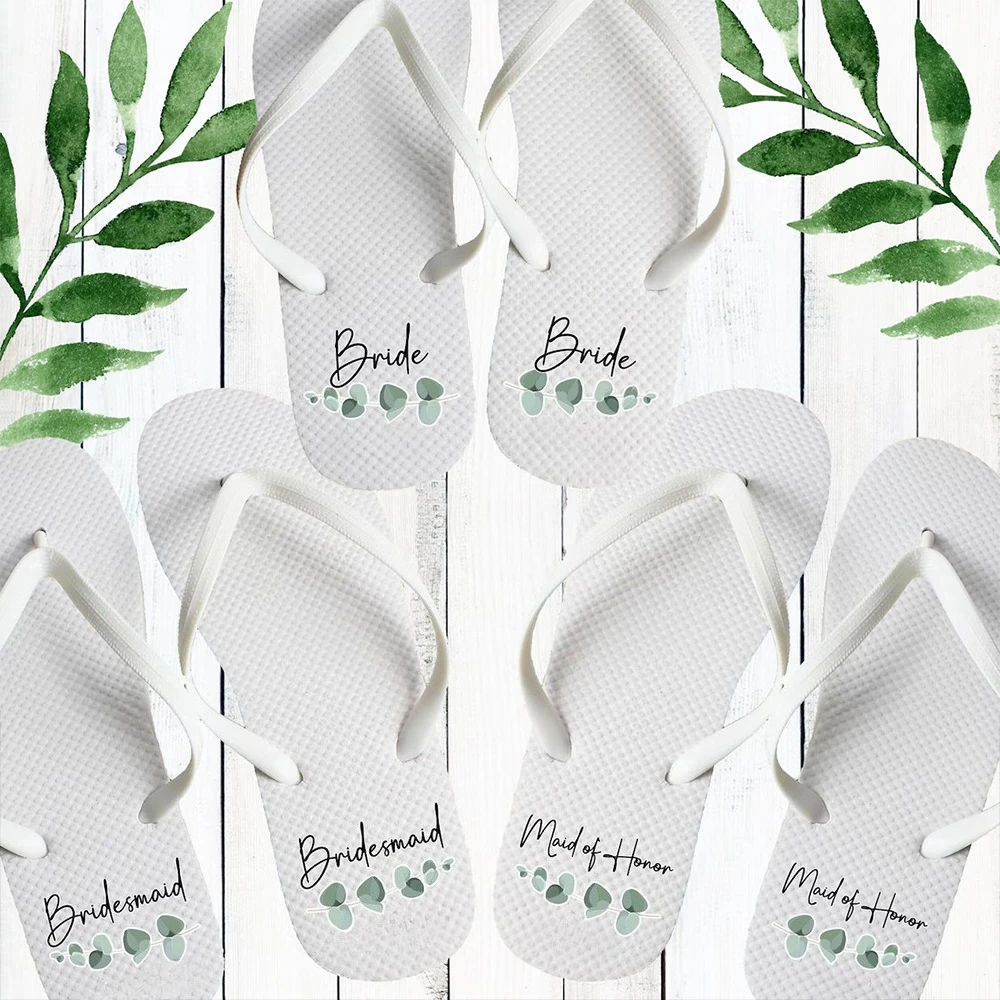 العروس وصيفه الشرف الوجه يتخبط مع تصميم الأوكالبتوس أفعل طاقم الصنادل هدايا حفلات الزفاف لحفلات الزفاف الصيف لوازم الزفاف