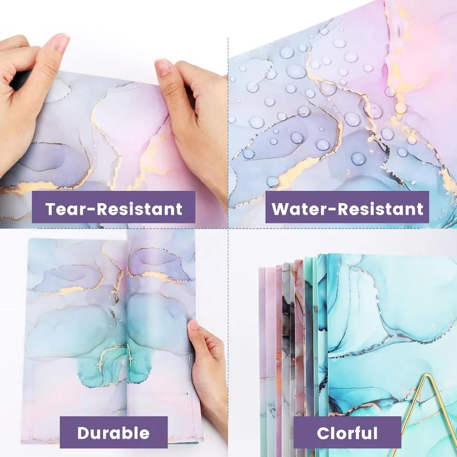 Mappen met potten en tanden 6-pack 2 potten 3 tanden Leuke marmeren stijlmap Plastic mappen voor documenten Terug naar schoolbenodigdheden