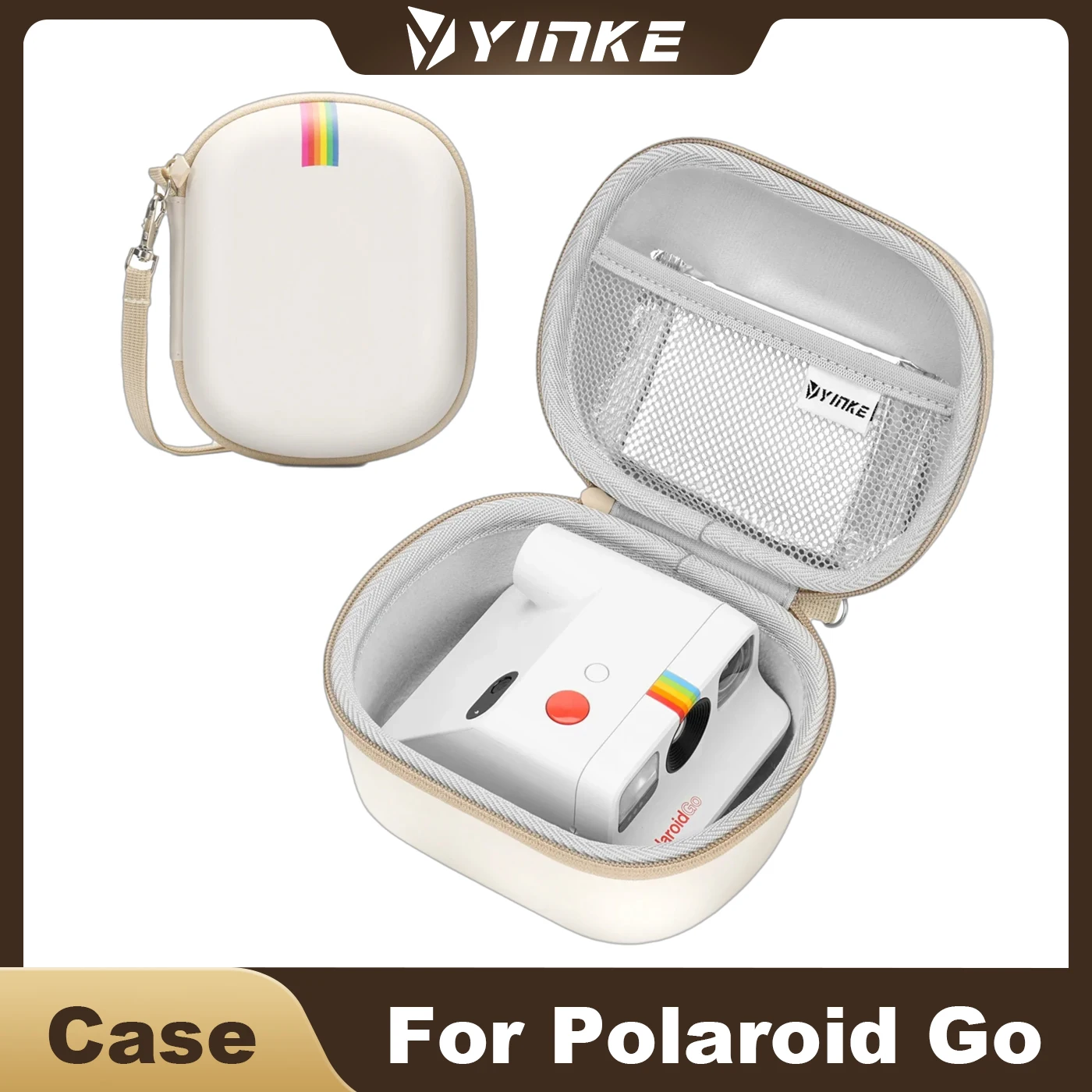 Yinke Hard Case For Polaroid Go 9035 9070 9071 Waterproof PU Leather Camera Bag With Wrist Strap Mesh Pocket