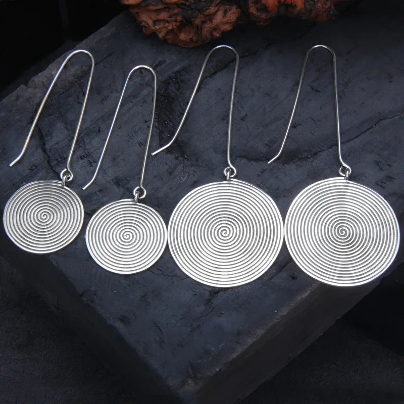 1Piece Unusual Spiral Fingerprint Rings Earrings Women Creative Thread Jewelry Sets 925 Sterling Silver Stunning Long Earrings