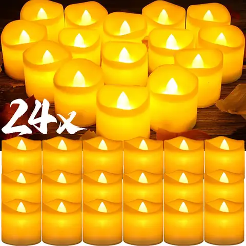 LED 전자 촛불 조명, 배터리 작동, 불꽃 없는 깜박이는 차 조명, 테이블 촛불 램프, 웨딩 파티 장식 램프, 24 개, 1 개 Best5