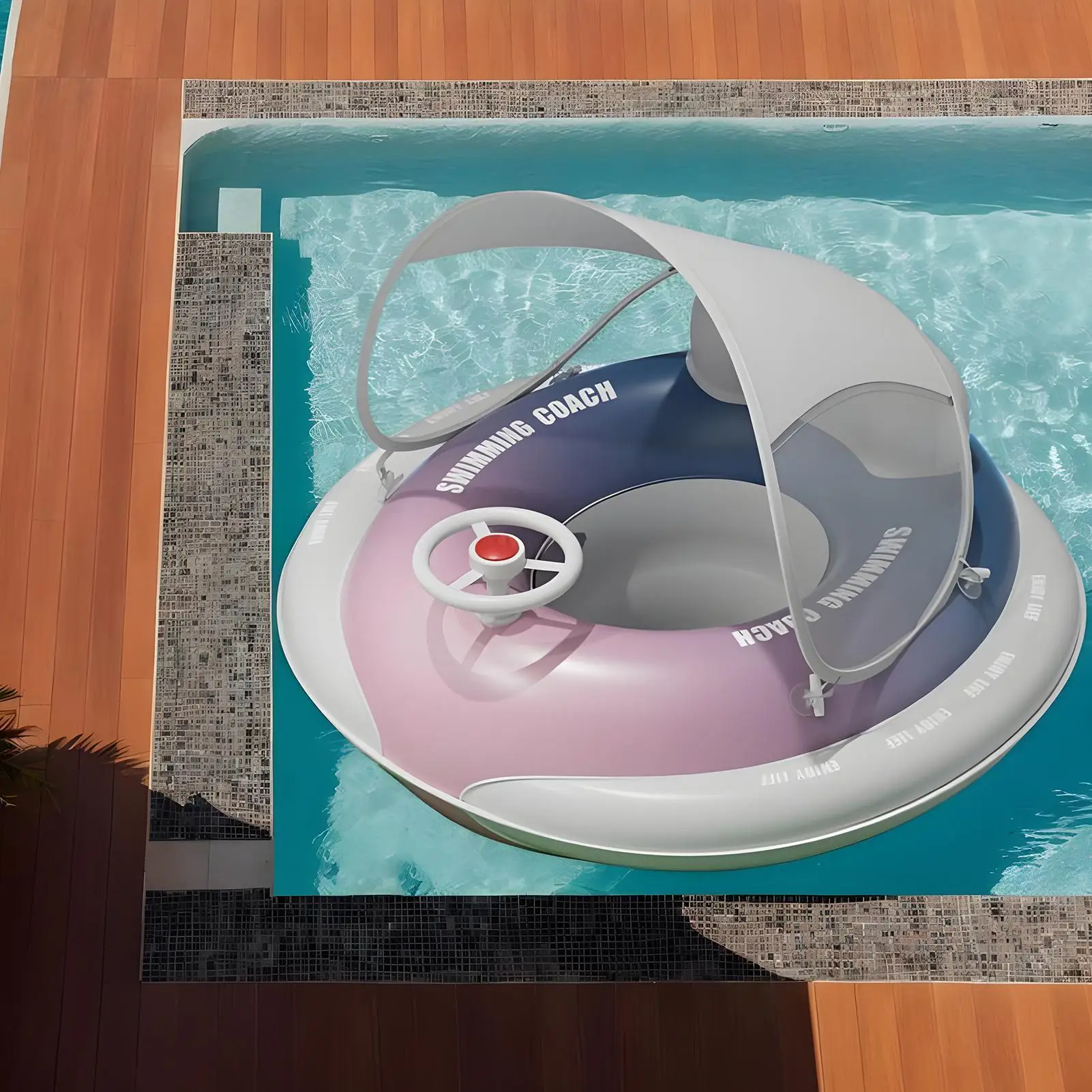 Flotadores inflables para piscina para niños, piscina inflable flotante con sombra, asiento flotante, juguetes con trompeta fuerte para niños pequeños