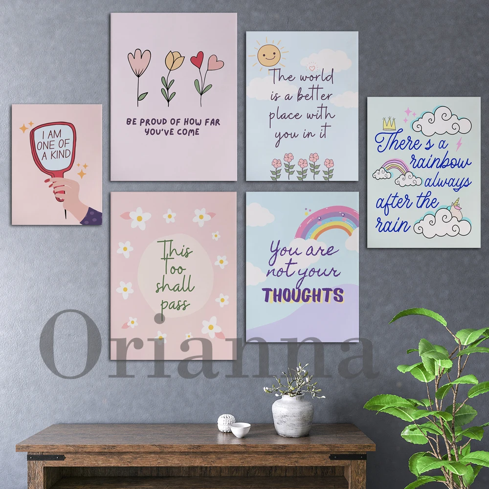 Mental Health Danish Pastel Suicide Awareness Therapy Self Love Self Care Affirmation Prints Posters Health Room Decor Painting