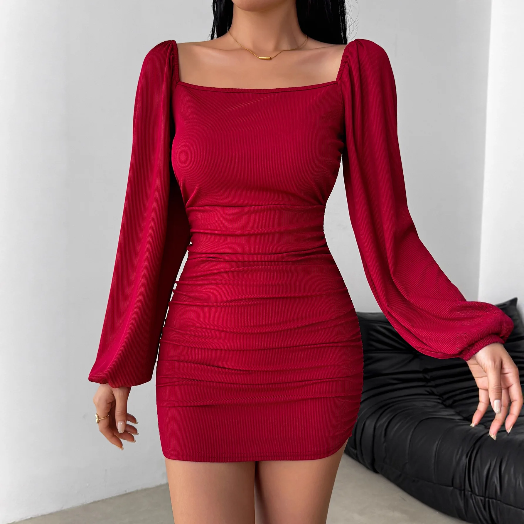 

Women's Vestidos Autumn Winter Hip-hugging Slimming Backless Robe Elegant Casual Prom Party Robes Club Vacation Mini Dress