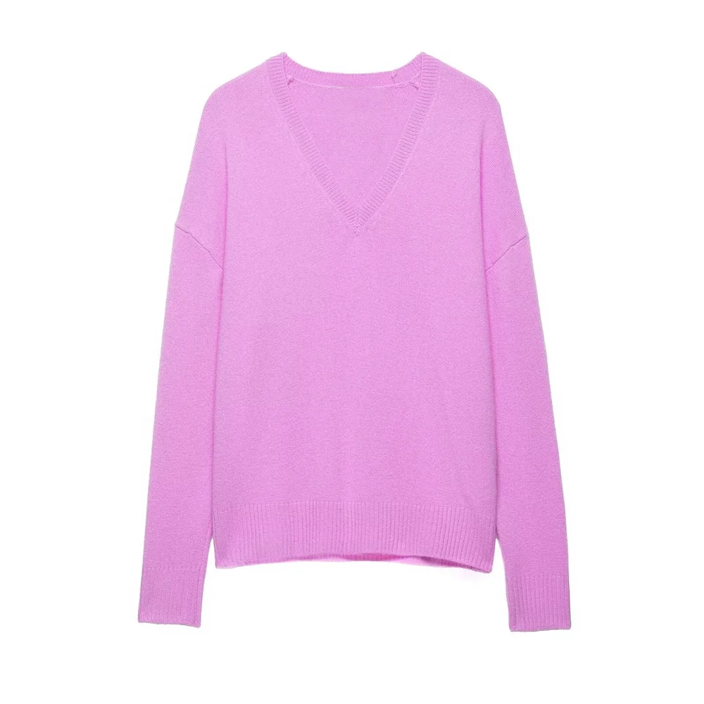 

2026 new women's fashion casual versatile temperament simple V-neck long sleeved loose knit sweater