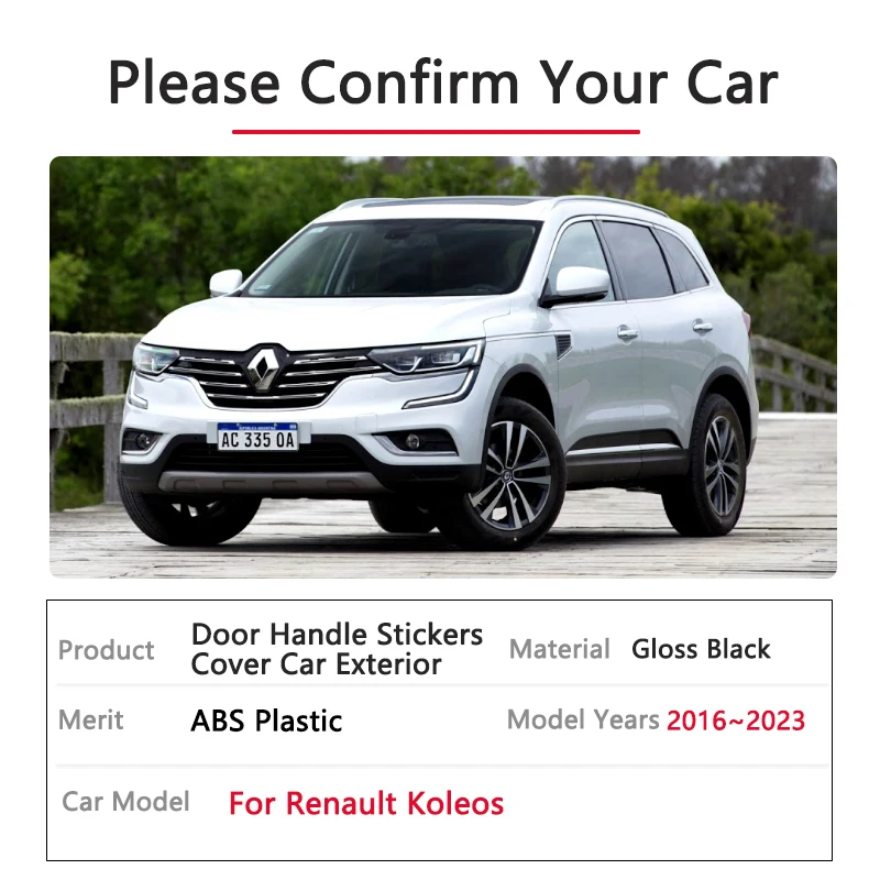 For Renault Koleos HC Samsung QM6 2016 2017 2018 2019 2020 2021 2022 2023 Gloss Black Door Handle Cover Stickers Car Accessories