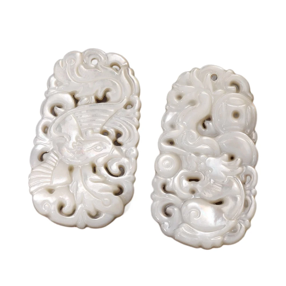 1 PCS 20.5X35mm Natural White Shell Mother of Pearl Dragon Chinese Long Loose Charms Pendant