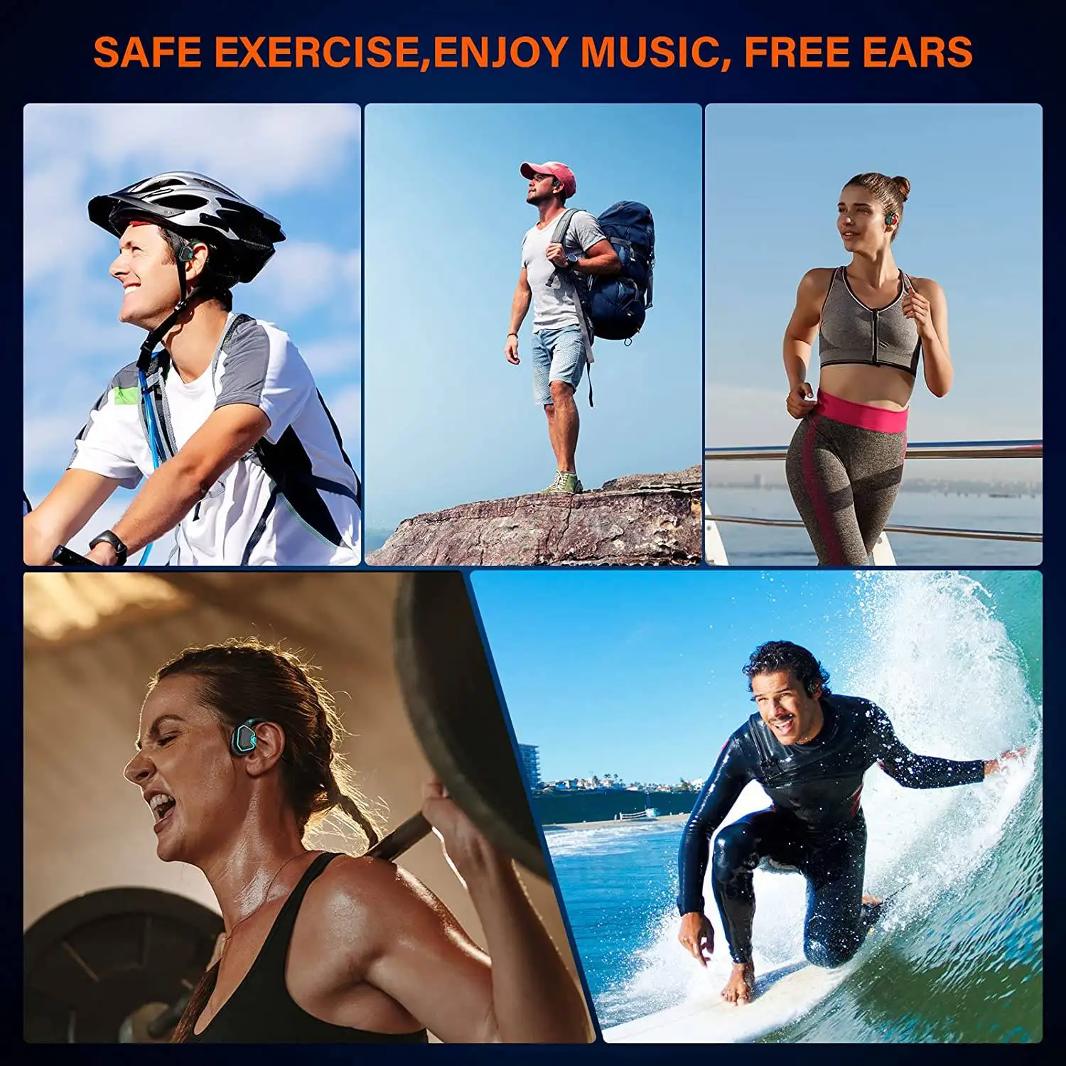 Słuchawki z przewodnictwem kostnym IP68 Wodoodporne Bluetooth 5.1 Bezprzewodowe słuchawki sportowe z otwartym uchem do biegania Pływanie Niebieskie