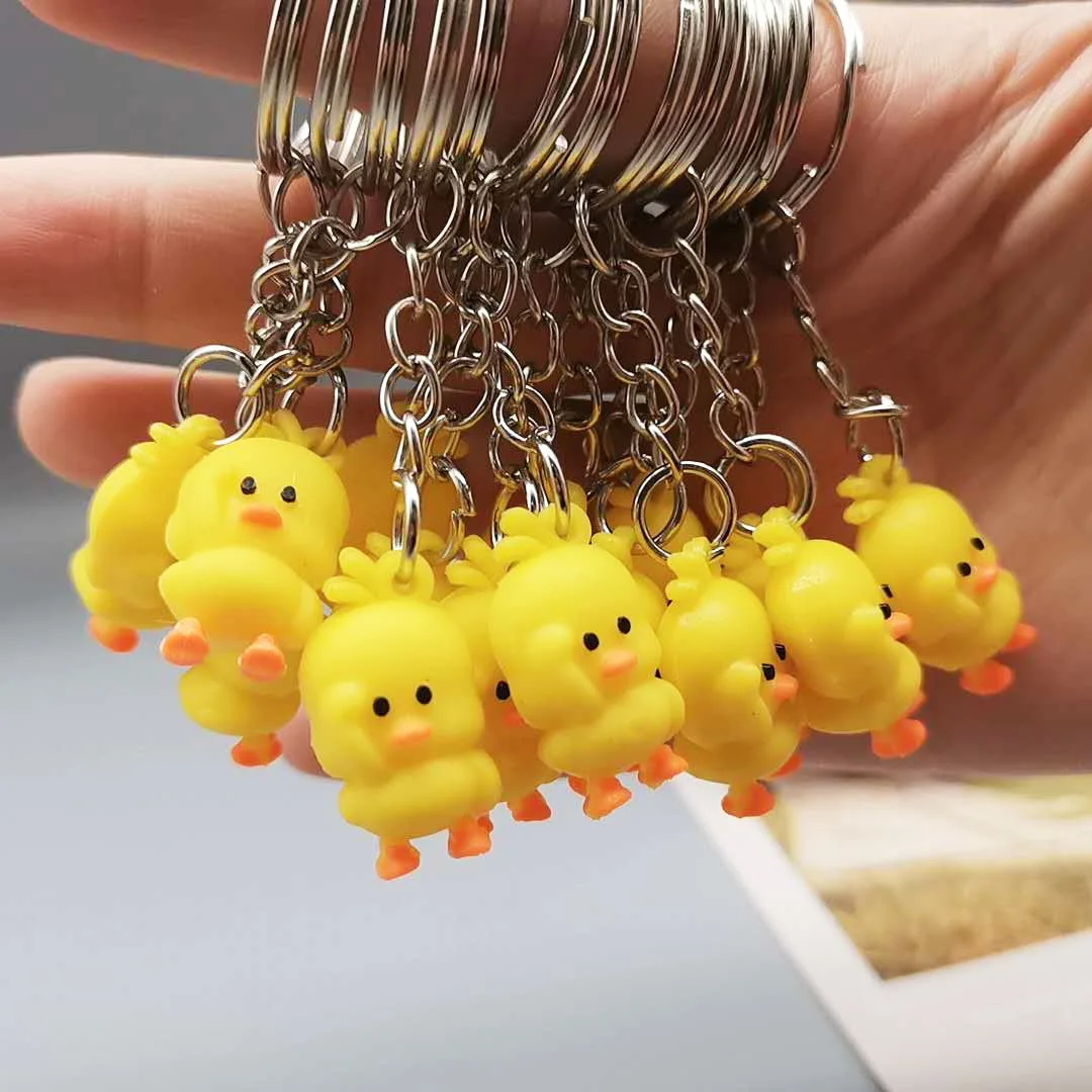 Funny Cartoon Little Yellow Duck Keychain Mini 2.5cm Duckling Panda Animal Key Rings Pendent For Women Kids Handbag Accessrioes