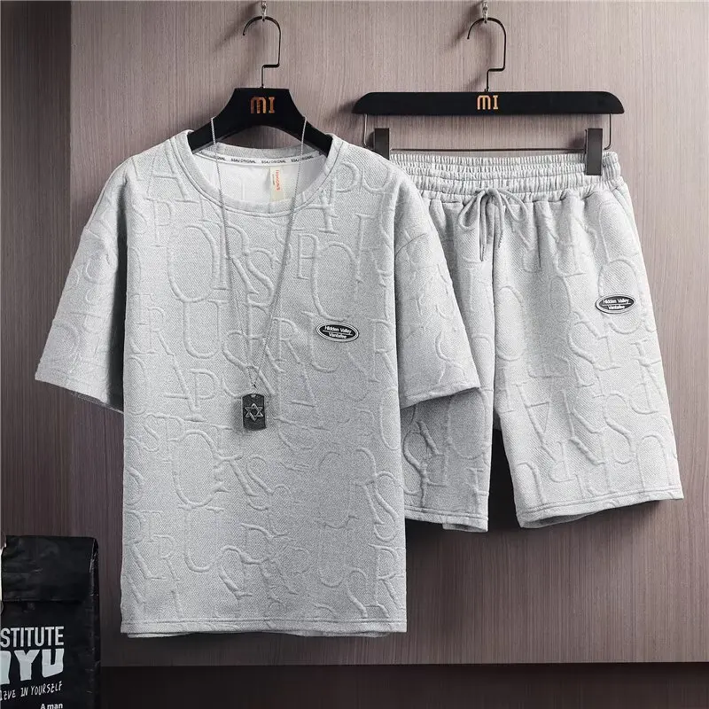 

Summer Set Men's Summer 2026 New Trendy Brand Casual Trendy Men's Jacquard Short Sleeve Shorts Two Piece Set