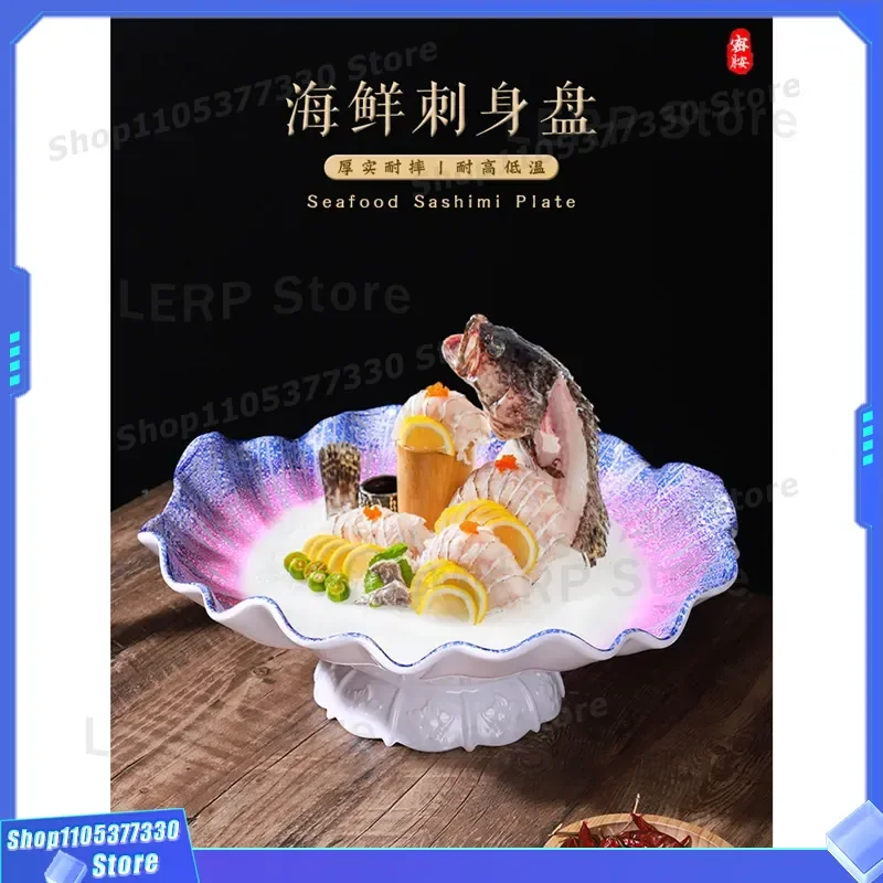 Creative Melamine Salmon Sashimi Plate for Hotel Restaurant Seafood Display Dish Fish Serving Platter Hot Pot Dry Ice Cuisine