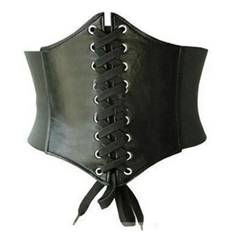 Women Punk PU Leather Corset Top Elastic High Waist Extra Wide Belt Slimming Body Shaper Female Fashion Cummerbunds